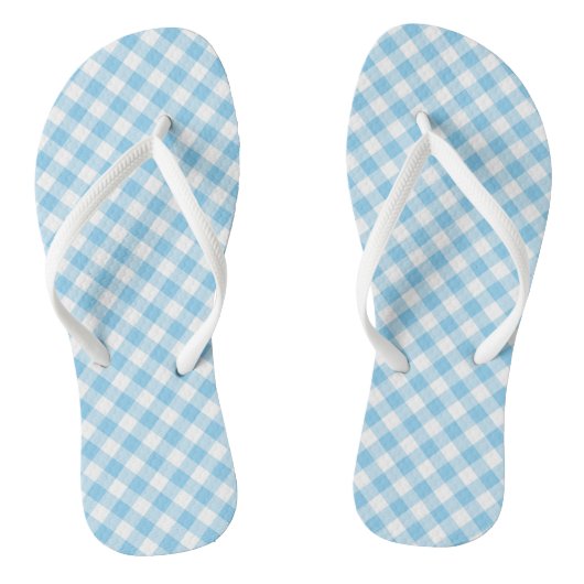 Baby Blauw en Wit Medium Diagonal Gingham Checks Teenslippers (Voetbed)