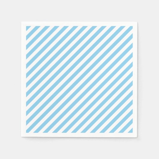 Baby Blauw en Wit Medium Diagonale Strepen Papier Servet (Voorkant)
