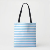 Baby Blauw en Wit Medium Horiz. Streepjespatroon Tote Bag (Voorkant)