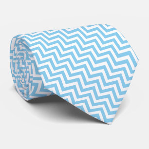 Baby Blauw en Wit Medium Size Diagonale Chevron Stropdas