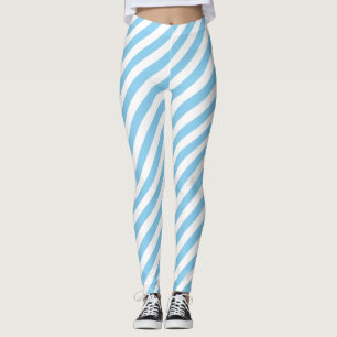 Baby Blauw en Wit Medium Size Diagonale Stripes Leggings