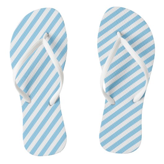 Baby Blauw en Wit Medium Size Diagonale Stripes Teenslippers (Voetbed)