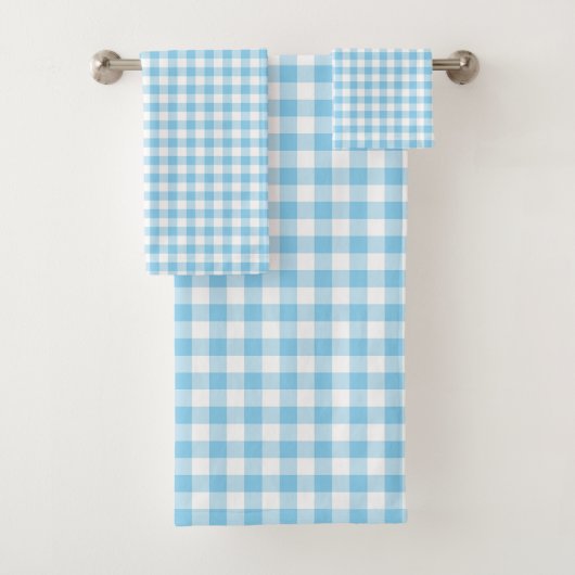 Baby Blauw en Wit Medium Size Gingham Checks Bad Handdoek (Insitu)