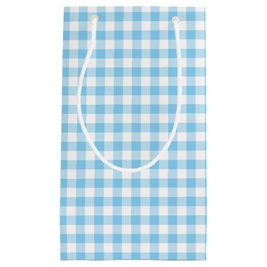 Baby Blauw en Wit Medium Size Gingham Checks Klein Cadeauzakje (Voorkant)