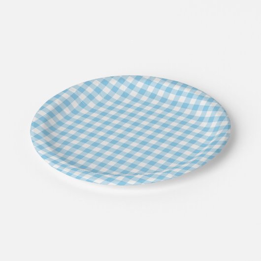 Baby Blauw en Wit Medium Size Gingham Checks Papieren Bordje (Gekanteld)