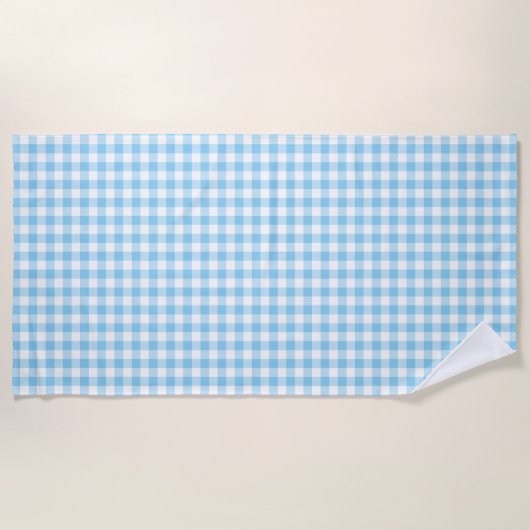 Baby Blauw en Wit Medium Size Gingham Checks Strandlaken (Voorkant)