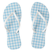 Baby Blauw en Wit Medium Size Gingham Checks Teenslippers (Voetbed)