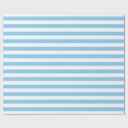 Baby Blauw en Wit Medium Size Horizontale Stripes Cadeaupapier (Vlak)
