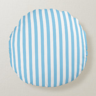 Baby Blauw en Wit Medium Size Stripes Rond Kussen