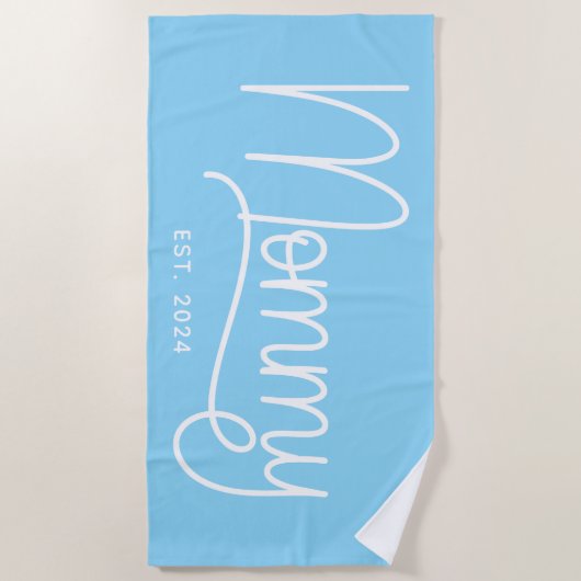 Baby Blauw en Wit Monoline mama Strandlaken (Voorkant)