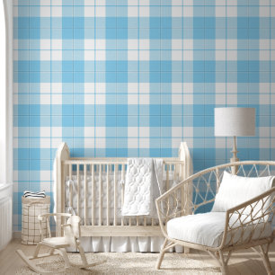 Baby blauw en wit plaid patroon behang