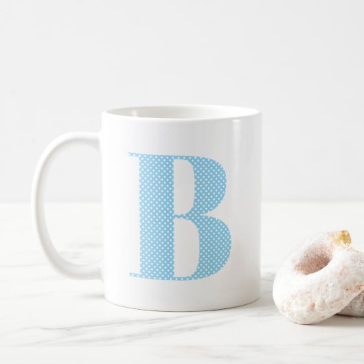 Baby Blauw en Wit Polka Dot Monogram Koffiemok (Met donut)