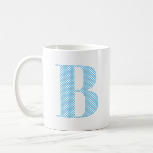 Baby Blauw en Wit Polka Dot Monogram Koffiemok (Links)