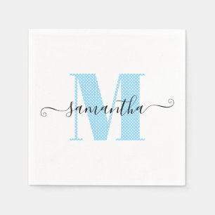 Baby Blauw en Wit Polka Dot Monogram Servet
