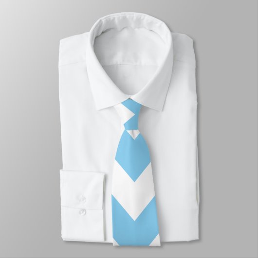 Baby Blauw en Wit Reuzenmaat Chevron Stropdas (Gebonden)