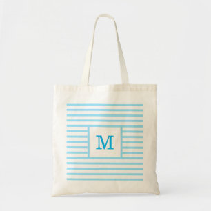Baby Blauw en Wit Strepen Aangepast Monogram Tote Bag