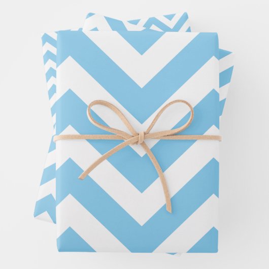 Baby Blauw en Wit Verschillende Maten Chevron Inpakpapier Vel (In situ)