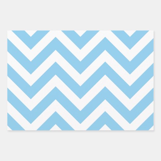 Baby Blauw en Wit Verschillende Maten Chevron Inpakpapier Vel (Voorkant)