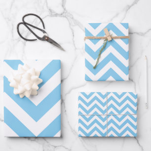 Baby Blauw en Wit Verschillende Maten Chevron Inpakpapier Vel
