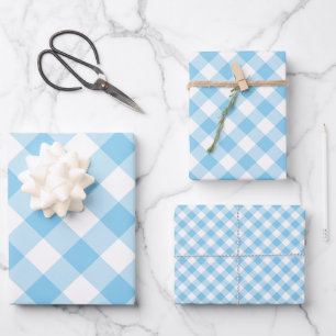 Baby Blauw en Wit Verschillende Maten Diag. Gingha Inpakpapier Vel