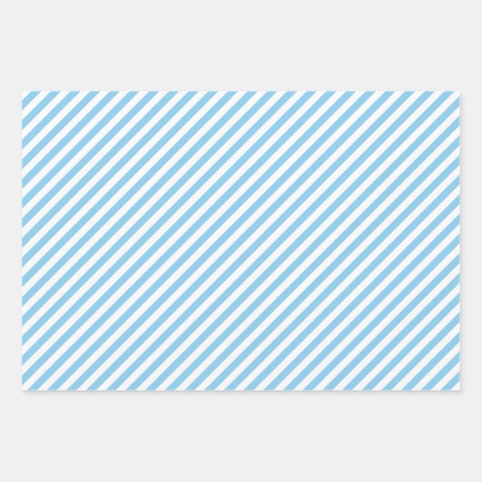 Baby Blauw en Wit Verschillende Maten Diag. Stripe Inpakpapier Vel (Voorkant 3)