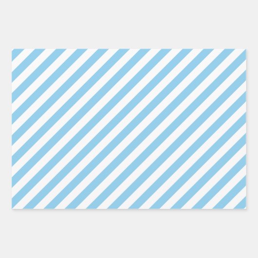 Baby Blauw en Wit Verschillende Maten Diag. Stripe Inpakpapier Vel (Voorkant 2)