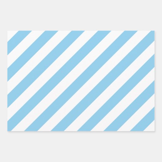 Baby Blauw en Wit Verschillende Maten Diag. Stripe Inpakpapier Vel (Voorkant)