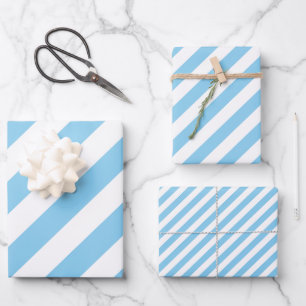 Baby Blauw en Wit Verschillende Maten Diag. Stripe Inpakpapier Vel