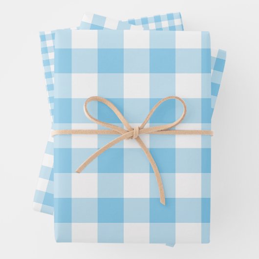 Baby Blauw en Wit Verschillende Maten Gingham Chec Inpakpapier Vel (In situ)