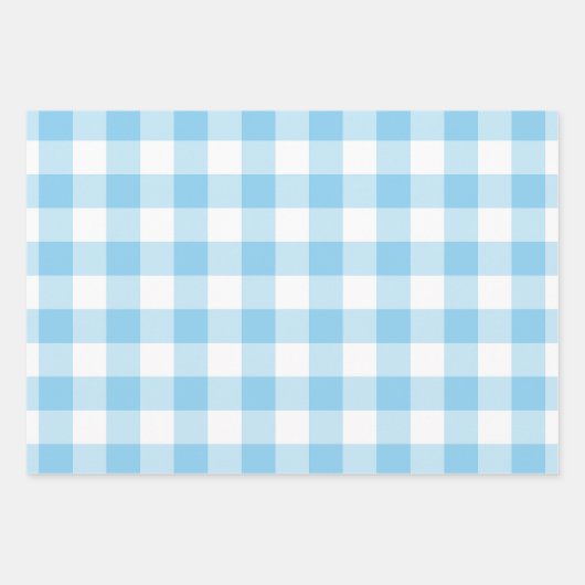 Baby Blauw en Wit Verschillende Maten Gingham Chec Inpakpapier Vel (Voorkant)