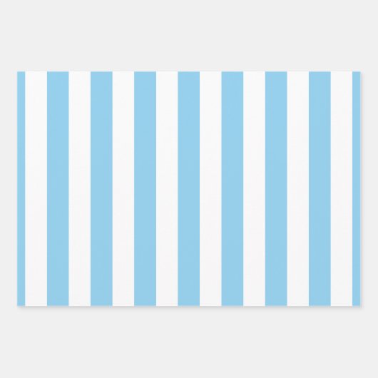Baby Blauw en Wit Verschillende Maten Vert. Stripe Inpakpapier Vel (Voorkant)
