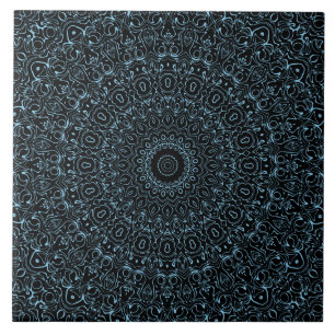 Baby Blauw en Zwart Mandala Kaleidoscoop Medaillon Tegeltje