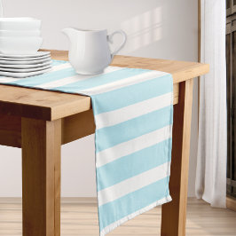 Baby Blauw Gestreepte Patroon Chic Elegant Eenvoud Korte Tafelloper
