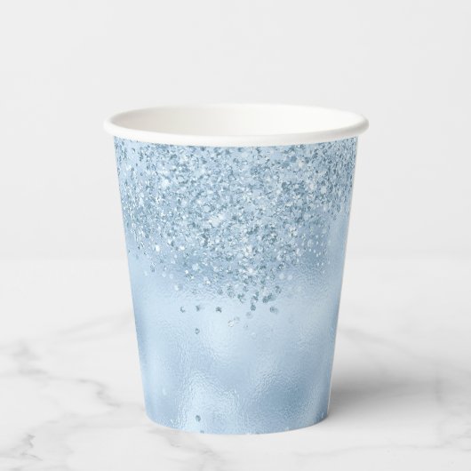 Baby Blauw Glitter & Folie Trouwpapier Cups Papieren Bekers (Achterkant)