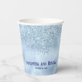 Baby Blauw Glitter & Folie Trouwpapier Cups Papieren Bekers (Voorkant)