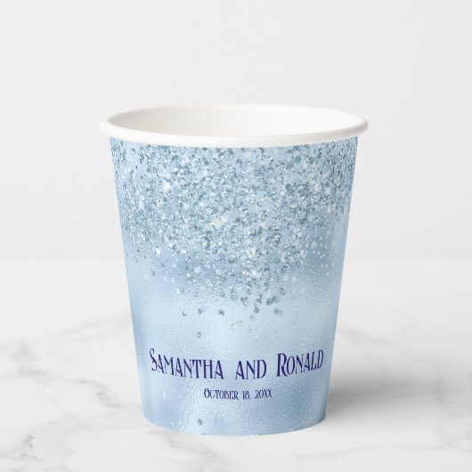 Baby Blauw Glitter & Folie Trouwpapier Cups Papieren Bekers (Voorkant)