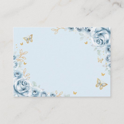 Baby Blauw Goud Bloemen Quinceanera Details Informatiekaartje (Achterkant)