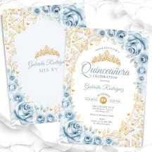 Baby Blauw Goud Bloemen Quinceanera