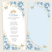 Baby Blauw Goud Bloemen Quinceanera Menu