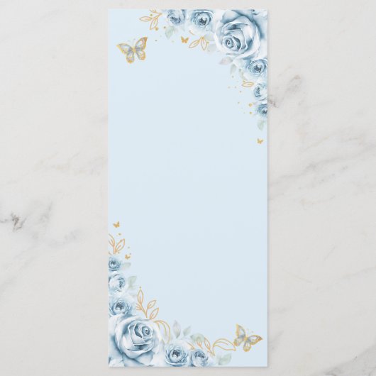 Baby Blauw Goud Bloemen Quinceanera Menu (Achterkant)