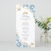 Baby Blauw Goud Bloemen Quinceanera Programma Menu (Staand voorkant)