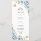 Baby Blauw Goud Bloemen Quinceanera Programma Menu (Voorkant)