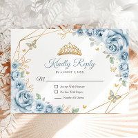 Baby Blauw Goud Bloemen Quinceanera Reageer