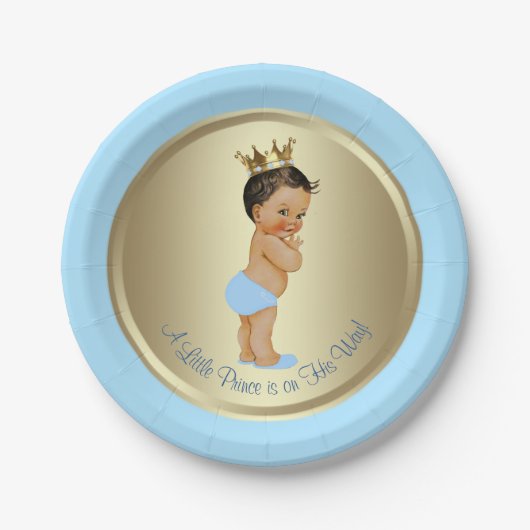 Baby Blauw Goud Etnisch Hispanic Prince Baby showe Papieren Bordje (Voorkant)
