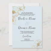 Baby blauw goud glitter pioen bloemen bruiloft kaart (Voorkant)