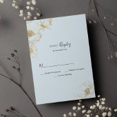 Baby blauw goud glitter pioen bloemen RSVP Kaart
