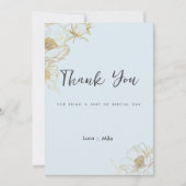 Baby blauw goud glitter pioenroos bloemendank u kaart (Voorkant)