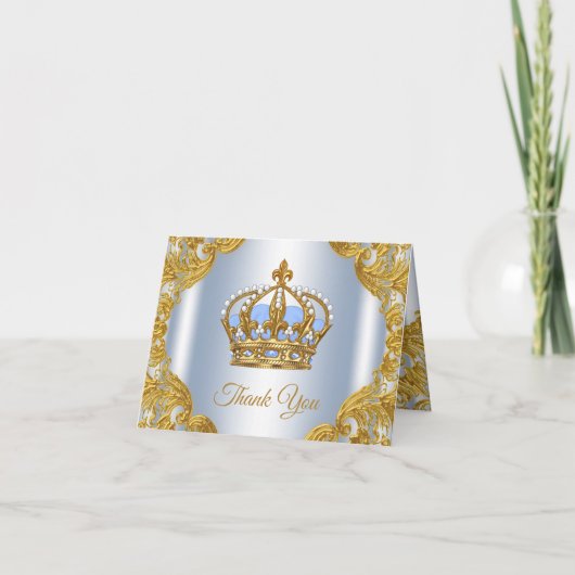 Baby Blauw Goud Prince Baby shower Bedankt Kaarten (Voorkant)