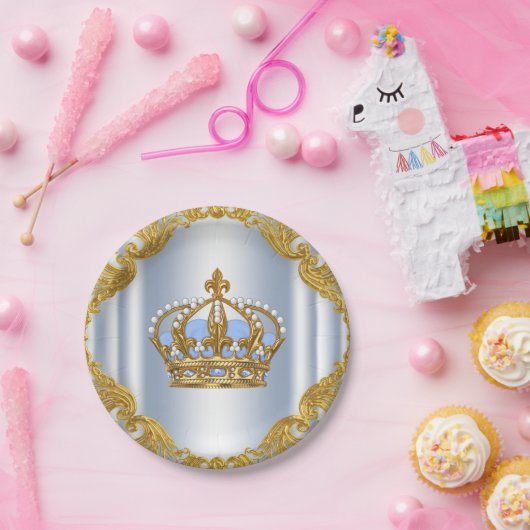 Baby Blauw Goud Prince Baby shower Papier Borden Papieren Bordje (Feest)