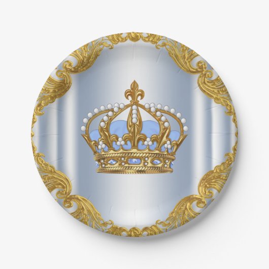 Baby Blauw Goud Prince Baby shower Papier Borden Papieren Bordje (Voorkant)
